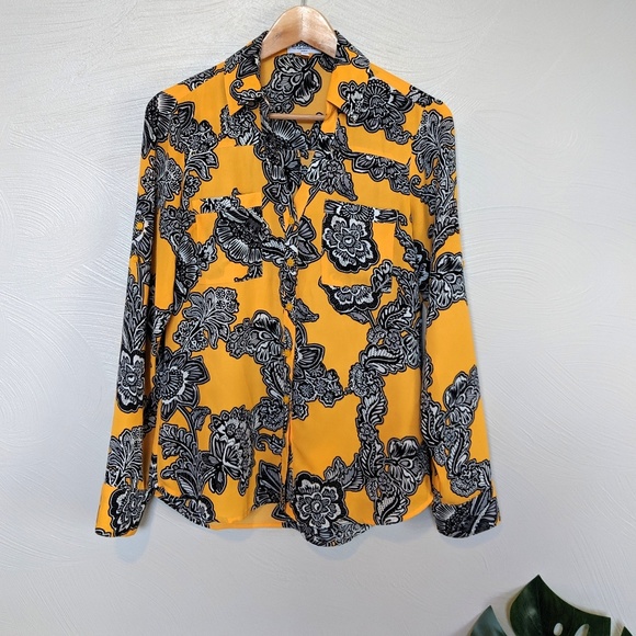 Express Tops - Express Portofino slim fit yellow floral shirt